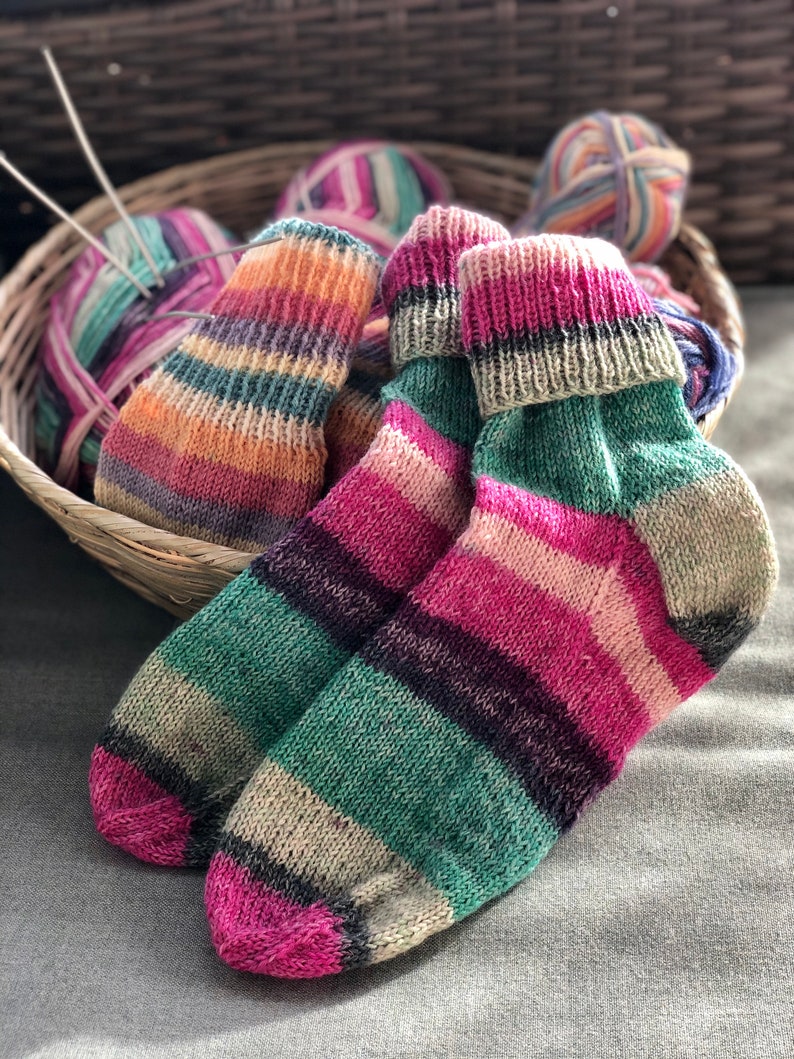 WOOL Socks, HAND KNIT, Washable, Comfortable, Thick & Soft, Breathable, Various colors 