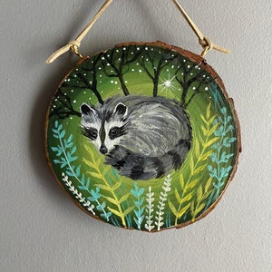 Raccoon Painting Cute Raccoon Raccoon Art Wooden Art Original Raccoon Painting Woodland Original Painting Woodland Wall Decor image 1