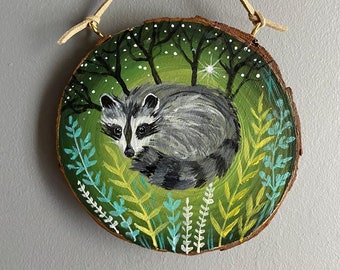 Raccoon Painting - Cute Raccoon - Raccoon Art - Wooden Art - Original Raccoon Painting - Woodland Original Painting - Woodland Wall Decor