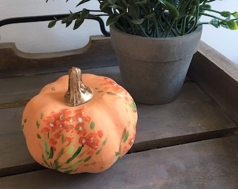 Painted peach pumpkin, Painted pumpkin ornament, Painted beautiful pumpkin, Painted pumpkin decor, Peach painted pumpkin