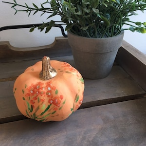Painted peach pumpkin, Painted pumpkin ornament, Painted beautiful pumpkin, Painted pumpkin decor, Peach painted pumpkin