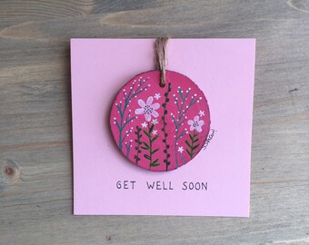 Pink Get Well Soon Card - Flower Get Well Soon Card - Painted get Well Soon Card - Luxury Get Well Soon Card - Special Get Well a soon Card