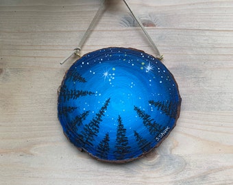 Forest Painting - Forest Sky Painting - Forest Original Art - Forest Art  - Tree Painting - Night Sky Painting - stars Painting