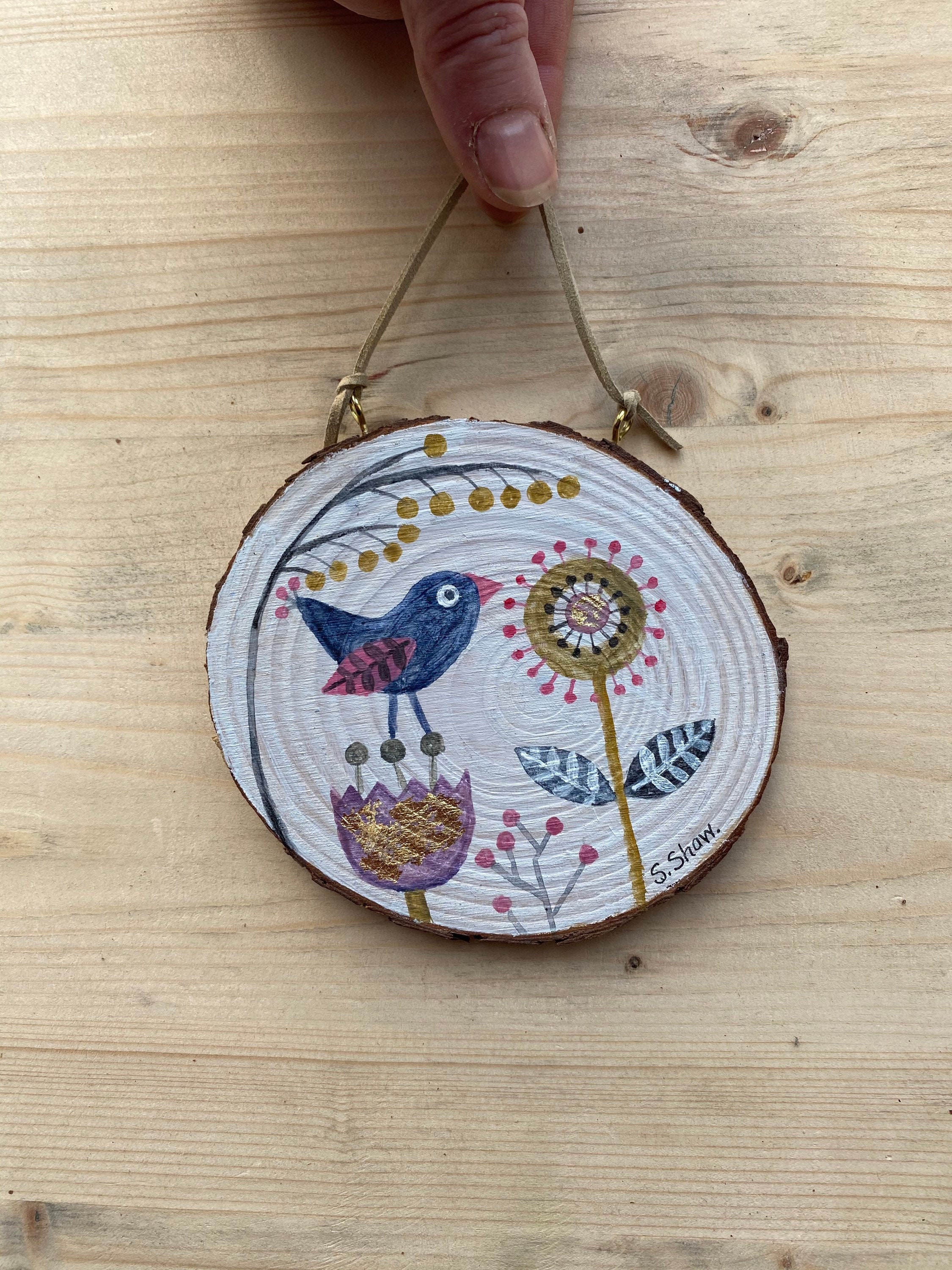 Original Bird Goldleaf Painting Gold Leaf Bird Folk Art Etsy