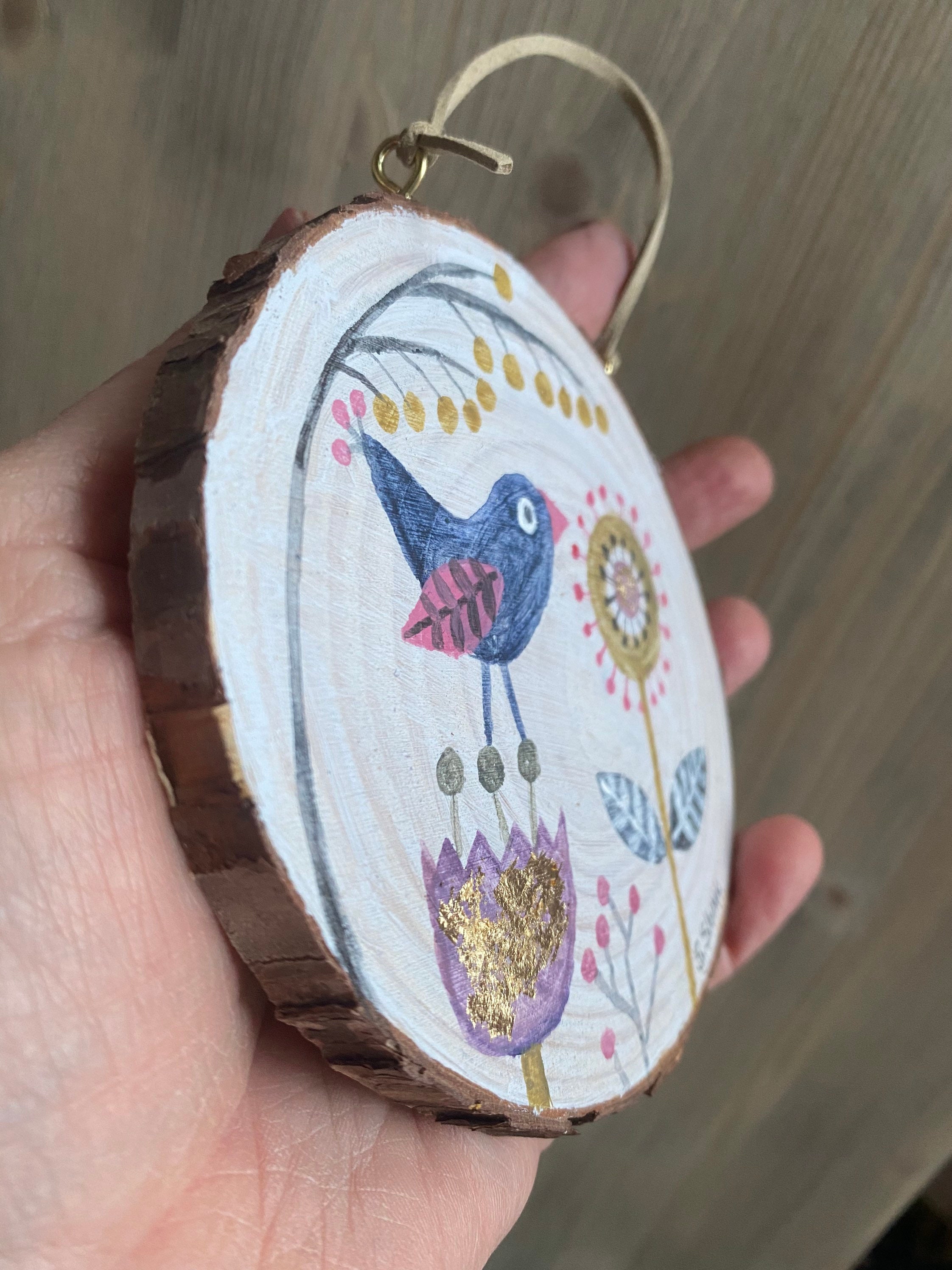 Original Bird Goldleaf Painting Gold Leaf Bird Folk Art Etsy