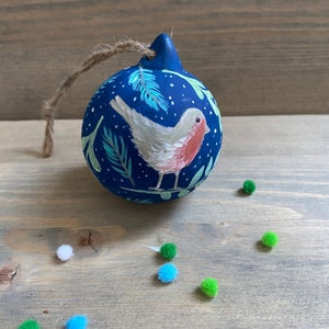 Robin decoration, Robin Christmas bauble, painted robin bauble, painted robin Christmas bauble, navy Christmas bauble, robin bauble gift