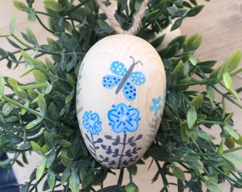 Easter Egg Decoration - Handpainted Easter Egg - Painted Wooden Egg - Easter Hanging Decoration - Easter Decor - Easter Egg Art