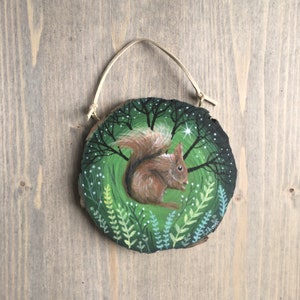 Original squirrel painting, painted squirrel on wood, squirrel art gift, cute squirrel painting, magical woodland art, squirrel gift