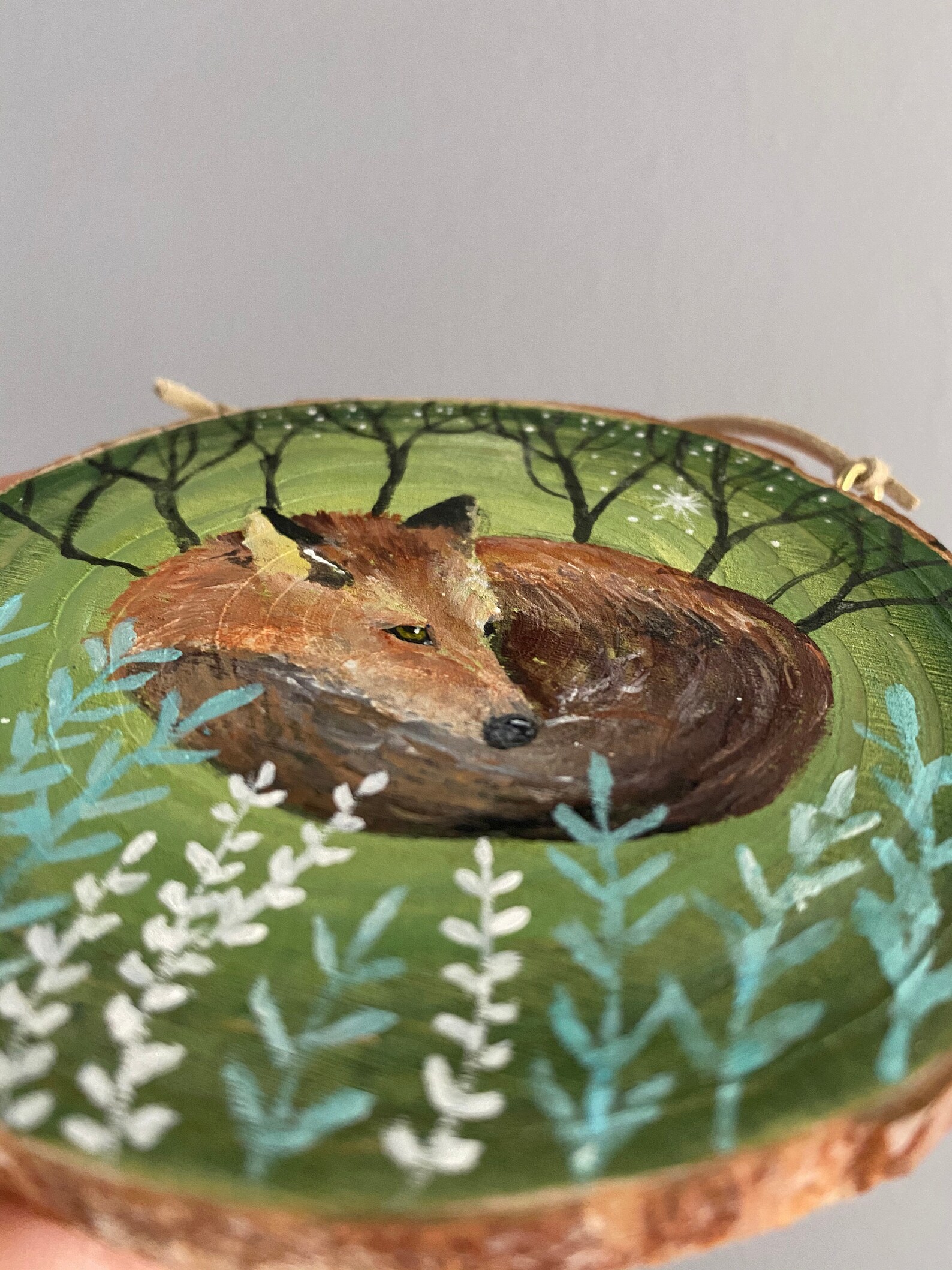 Original Woodland Art Fox Painting Log Slice Painting Fox Etsy UK