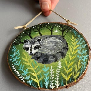 Raccoon Painting Cute Raccoon Raccoon Art Wooden Art Original Raccoon Painting Woodland Original Painting Woodland Wall Decor image 4