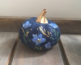 Painted Floral Faux Pumpkin, Hand painted Pumpkin, Faux Pumpkin, Pumpkin Ornament, Flower Painted pumpkin, Harvest Decor,  Fall Decor