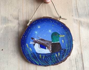 Origineel schilderij van een eend, wilde eend origineel schilderij - Mallard Duck Art - Mallard Art - Duck Painting - Riverside Painting