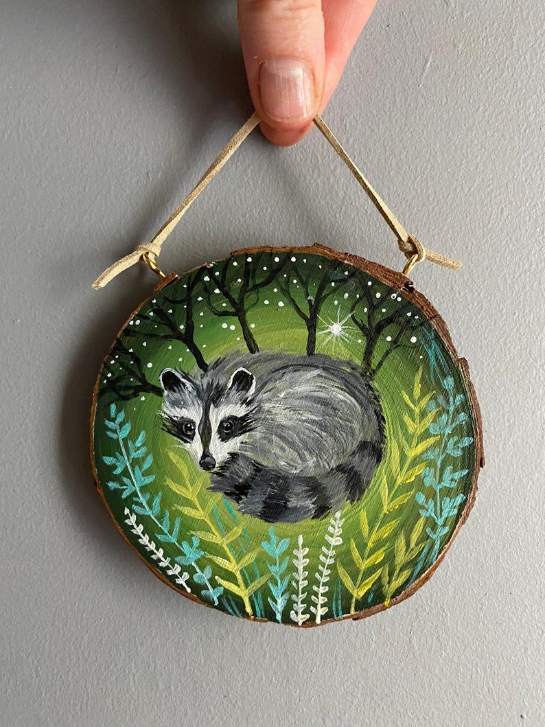 Raccoon Painting Cute Raccoon Raccoon Art Wooden Art Original Raccoon Painting Woodland Original Painting Woodland Wall Decor image 1