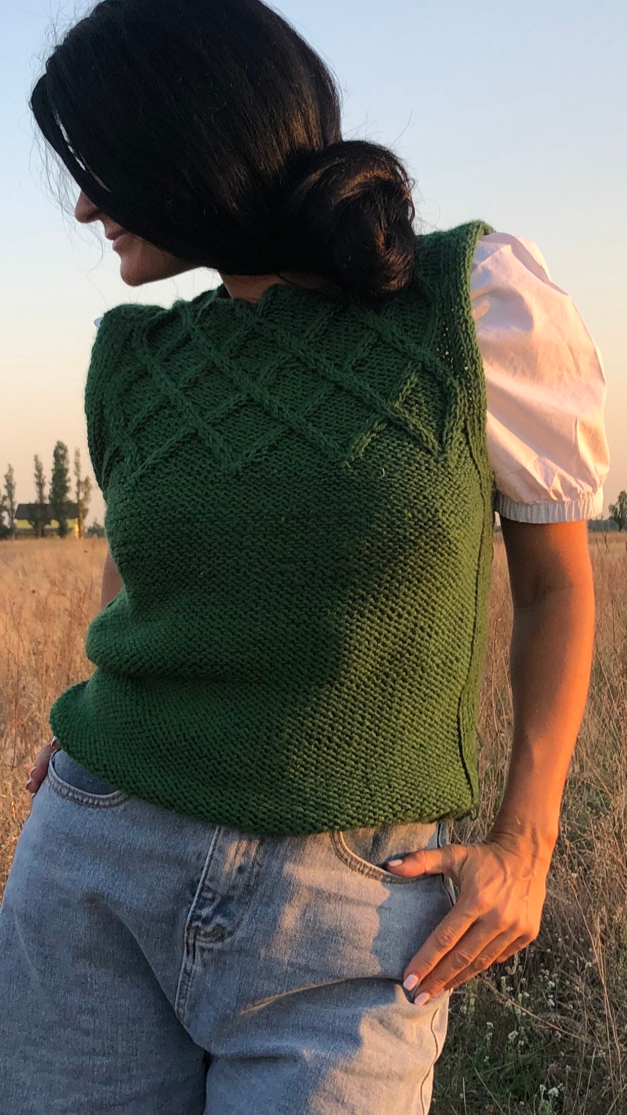 Knitted Green Vest. Wool Vest. Green Woman's Vest.stylish Women's