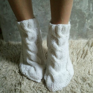 Wool socks. Woman&#39;s socks. Hadknit socks. Knitted white socks.Stylish socks