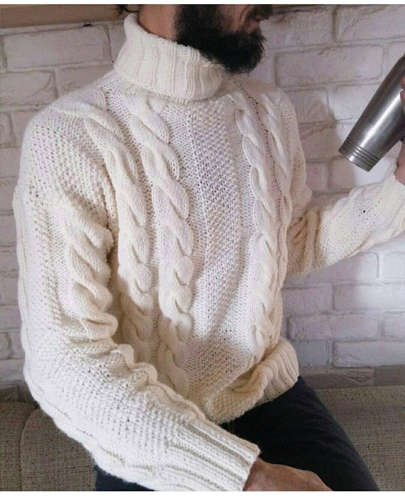 White men's sweater. Knitted men's sweater. Wool Etsy