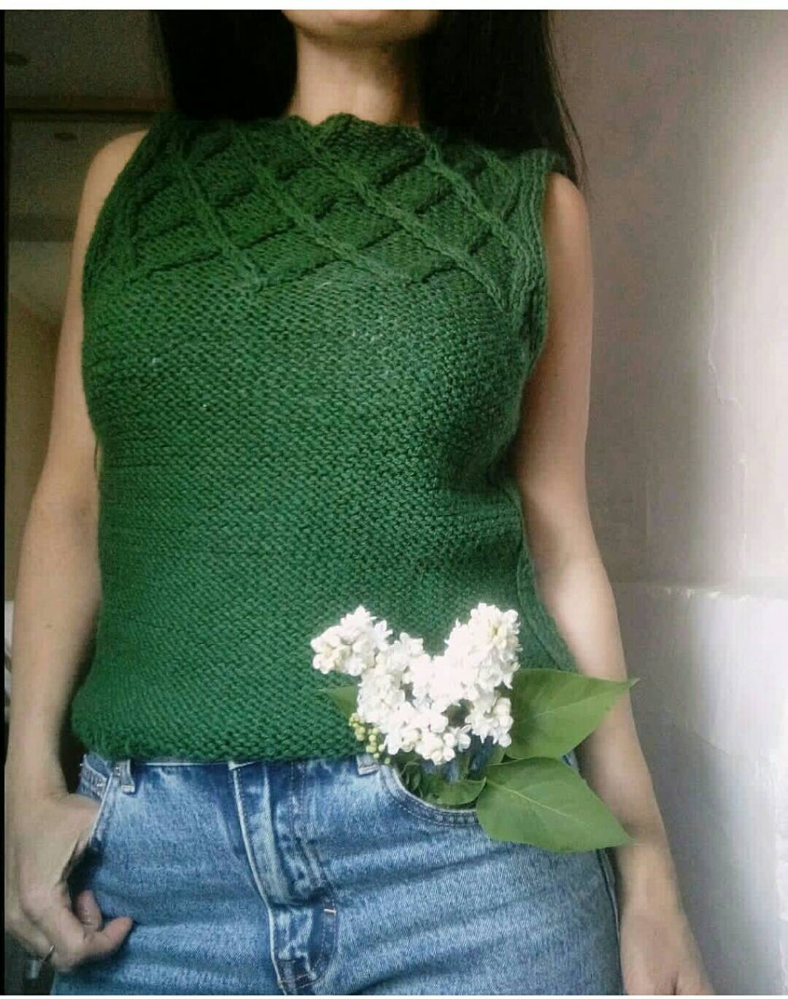 Knitted Green Vest. Wool Vest. Green Woman's Vest.stylish Women's