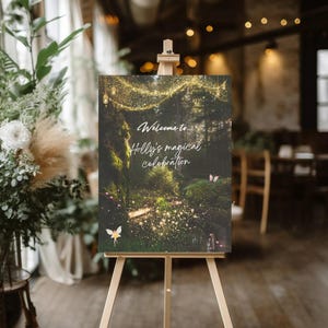 Letrero de bienvenida de hadas del bosque personalizable / Plantilla de Canva totalmente editable para cumpleaños de cuento de hadas de bosque encantado caprichoso / Fiesta de chicas mágicas
