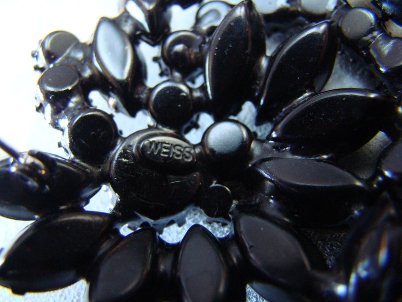 WEISS Vintage Black Rhinestone Glass Mourning Style BroochPin