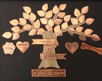 7 Years Wedding Anniversary Gift, Copper Anniversary, Oak tree, Copper Wedding gift, Copper tree, Gift for her, Gift for him