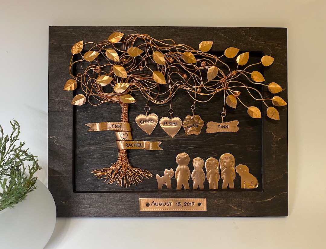 Seven Year Wedding Anniversary Gift, Family Figures, Copper Wedding