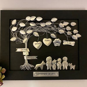 10 Years Wedding Anniversary Gift, Family figures, Iron Wedding, Tin figures family tree gift, Aluminium Anniversary, Recycled, Wall decor