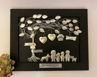 10 Years Wedding Anniversary Gift, Family figures, Family tree, Tin figures family tree gift, Aluminium Wedding Anniversary, Recycled