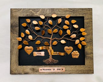 Copper Wire Family Tree, 7 Year Anniversary Gift, Personalized Wall Decor
