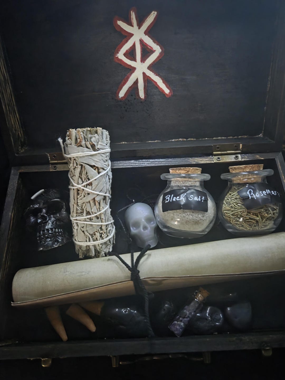 Scary Ritual Set Spirit Protection Box – Skull Candle, Sage Bundle, Black Salt, Obsidian ...