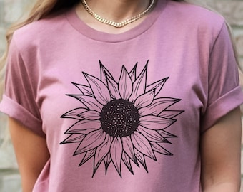 Camiseta com estampa de girassol: camiseta floral feminina de verão