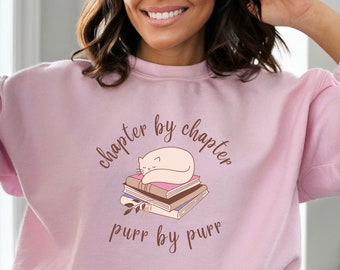 Sudadera con capucha para amantes de los gatos y los libros: Cuello redondo acogedor de ratón de biblioteca