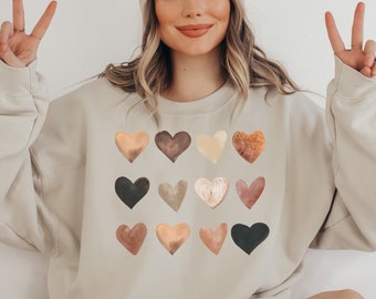 Moletom de corações aquarela, camisa de coração, camisa de bondade, camisa de inclusão, multicultural, camisa de amor, moletom grande