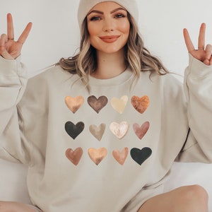 Watercolor Hearts Sweatshirt, Heart shirt, Kindness shirt, Inclusion shirt, Multicultural, love shirt, Oversized Sweatshirt
