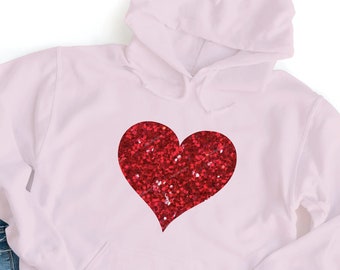*p(R)ojectR® Valentine Heart Logo Hoodie Glitter Heart Hoodie Valentines Day Hooded Sweatshirt Gift