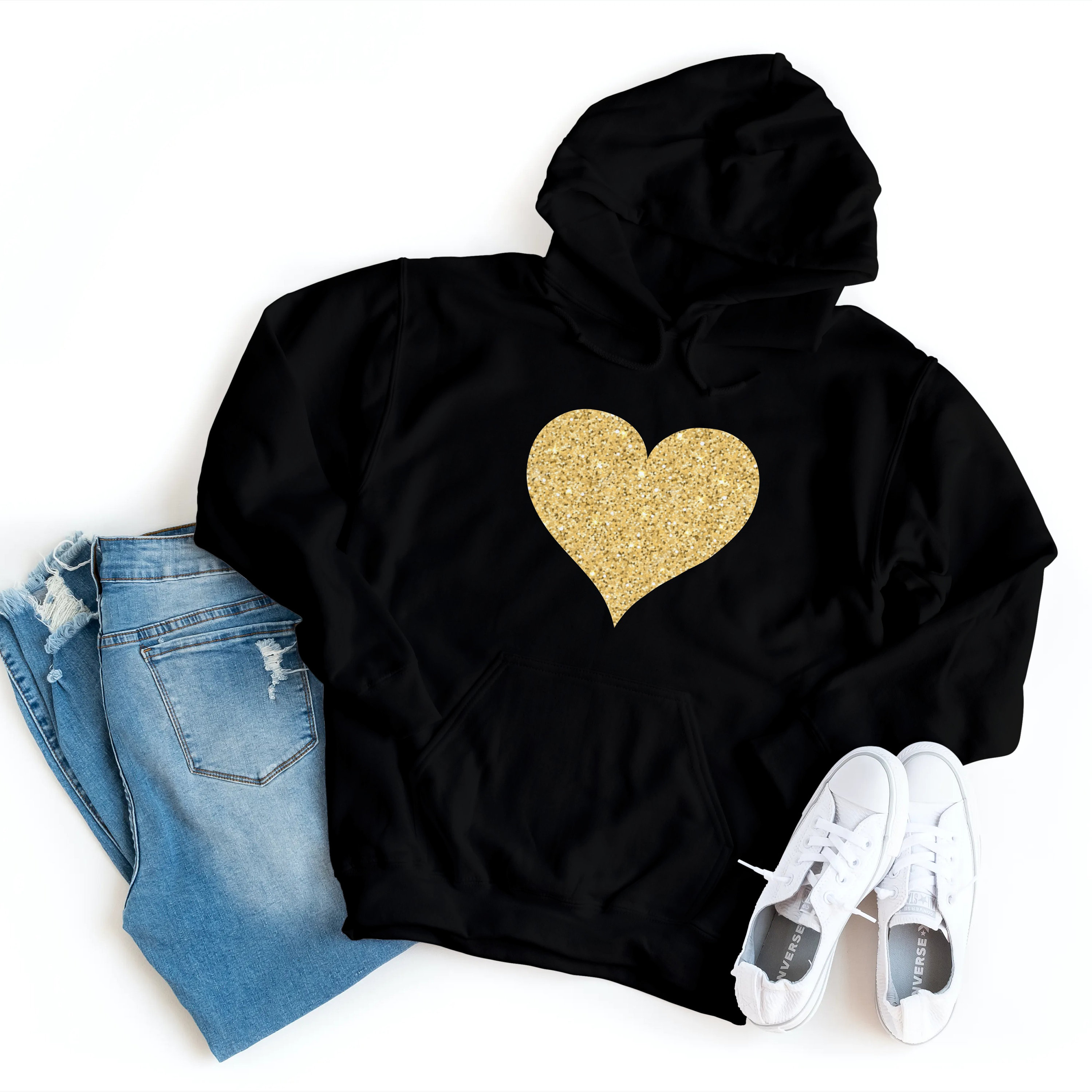 HTH glitter heart logo hoodie BLACK Glitter Heart Hoodie 