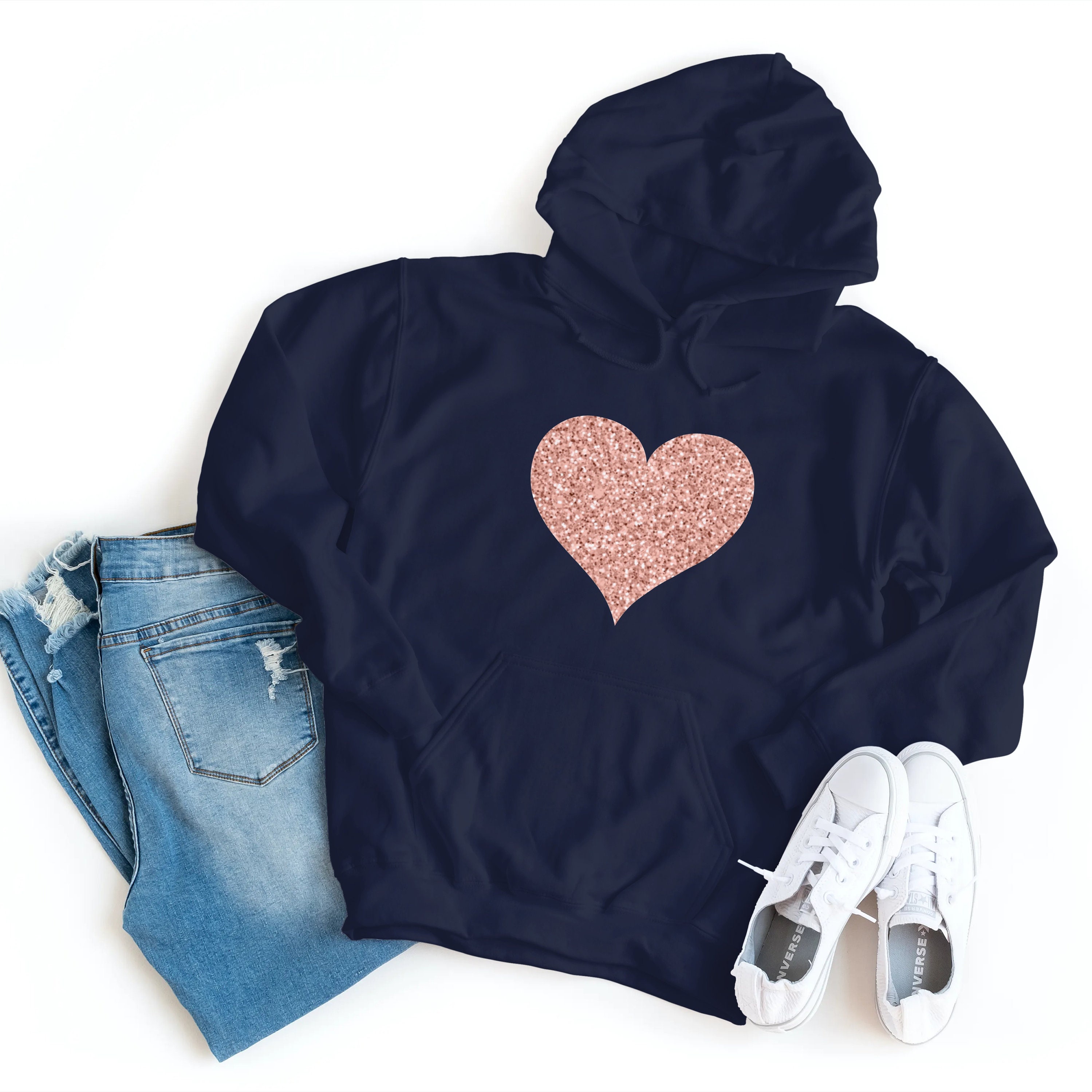 *p(R)ojectR® Valentine Heart Logo Hoodie Glitter Heart Hoodie Valentines Day Hooded Sweatshirt Gift