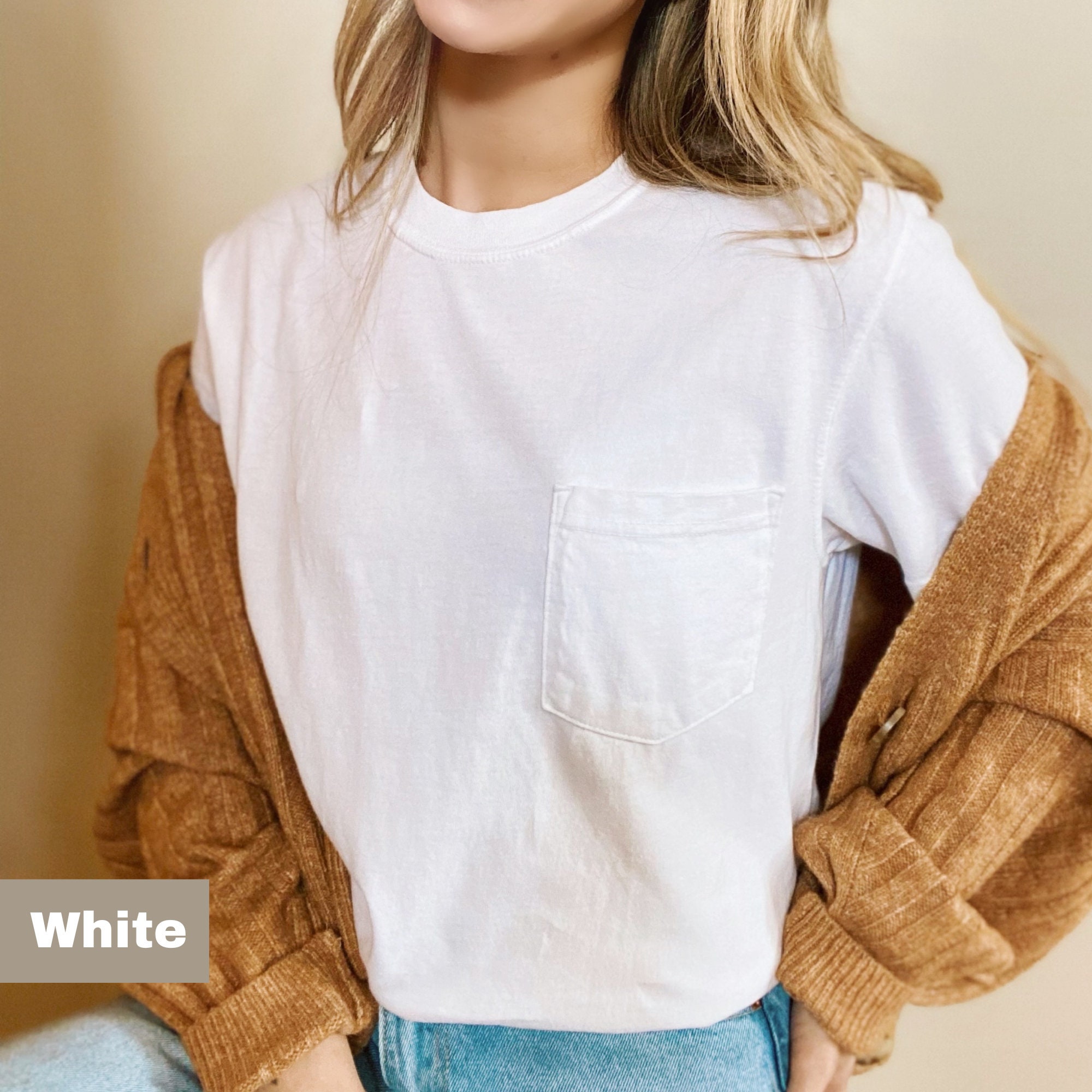 Comfort Colors Pocket T-Shirt Pocket tee Oversized tshirt Unisex Tee %100 Cotton Shirt Trendy Soft Vintage TShirts Color Set 1