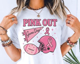 Pink Out Game Day Comfort Colors T-Shirt: Brustkrebs-Aufklärungs-Fußball-Shirt