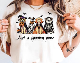 Halloween Hunde-T-Shirt: Gruseliges Pfoten-Grafik-T-Shirt - Komfortfarben