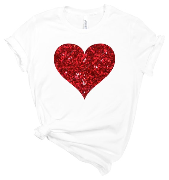 Valentinstag Shirt Glitzer Herz Shirt Womens Valentines Top Valentines  Geschenk T-Shirt Bling Valentines Tshirt