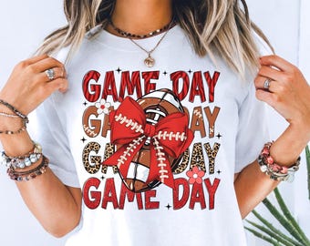 Coquette Game Day T-Shirt: Red Bow Fußball-Grafik-T-Shirt