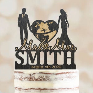 Personalized Travel Wedding Cake Topper, Airplane Cake Topper with Date, Bride and Groom Topper, Adventure Wedding, long distance, laser cut