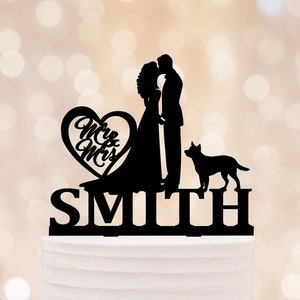 Wedding Cake Topper with Dog, Silhouette Cake Topper With one dog, Dog Wedding Topper, Bride and Groom Topper with pet, Dog Cake Topper