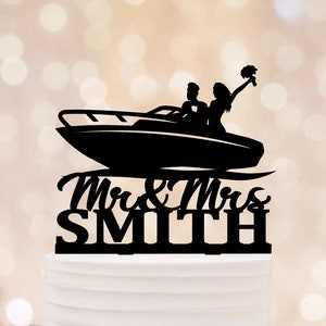 Driving Boat Cake Topper, Nautical Wedding Cake Toppers, Speed Boat Marine Wedding Decorations, Sailor Seaman Topper, Speed Boat Cake Topper