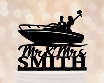 Driving Boat Cake Topper, Nautical Wedding Cake Toppers, Speed Boat Marine Wedding Decorations, Sailor Seaman Topper, Speed Boat Cake Topper