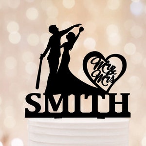 Baseball Theme Wedding Cake Topper With Last Name, Funny Baseball Cake Topper With Personalization, Baseball Fan Themed Wedding Cake Decor