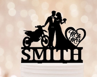 Dirt Bike Cake Topper, Motocross Wedding Cake Toppers, Off-road Bike Cake Topper, Mr and Mrs Motorcycle Topper For Wedding, Dirt Bike Topper