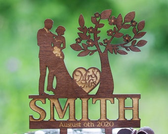 Tree Wedding Cake Topper,Rustic Wedding Cake Topper,Wood cake topper,Mr and Mrs Wedding Topper,Outdoor Wedding Cake Topper with date 4012