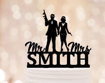 Adorno para tarta de bodas de Gatsby, adornos para tarta de bodas con armas, adorno para tarta de Bonnie y Clyde, adornos para tarta de boda con apellido, adorno para tarta de los años 20