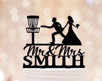 Disc Golf wedding Cake topper, mr and mrs discgolf wedding cake topper, Disc Sport Cake Topper, wedding cake topper for disc golf, Frisbee